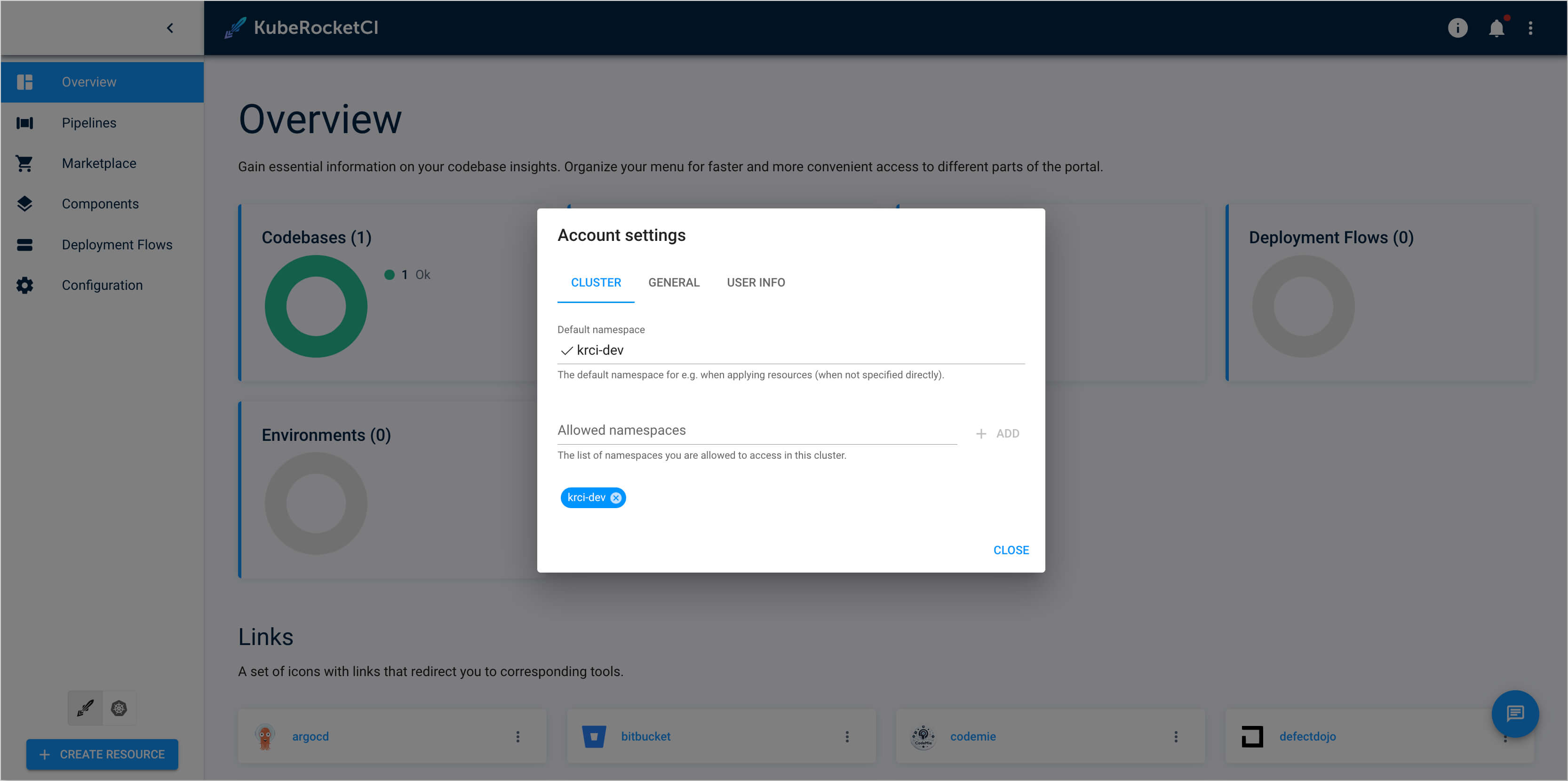 Namespace settings Namespace