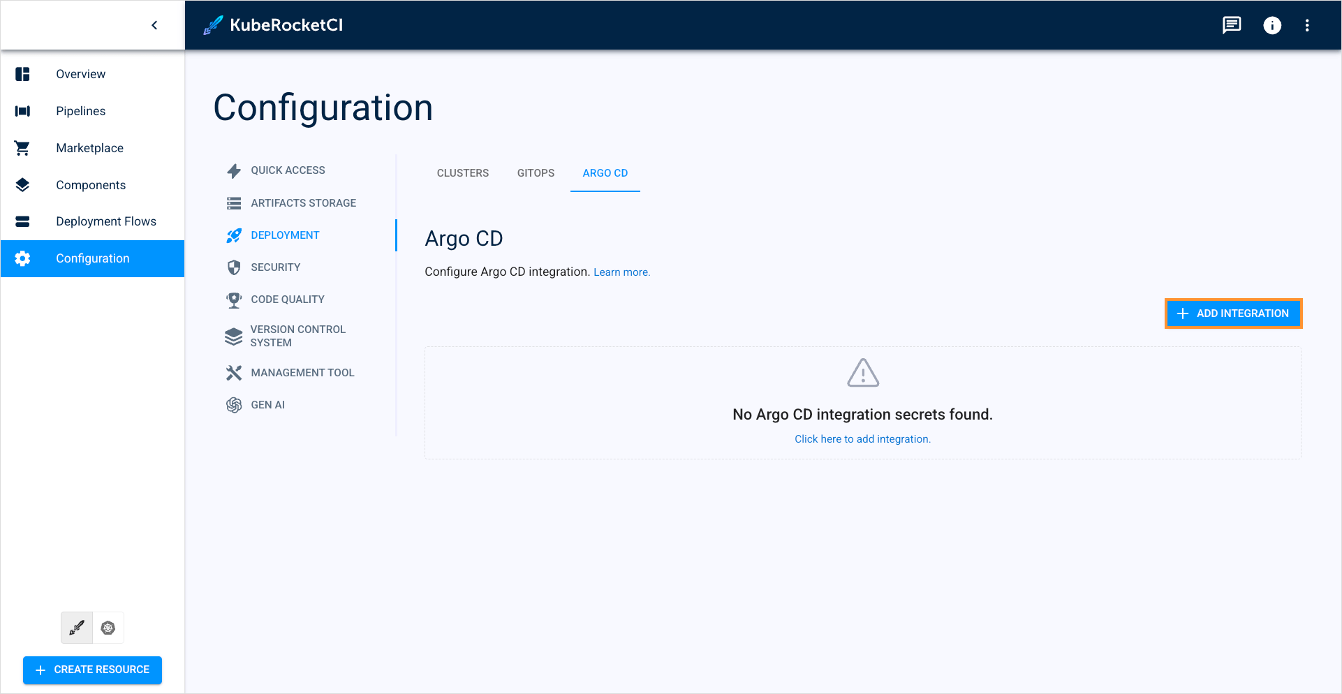 Argo CD configuration page Argo CD configuration page