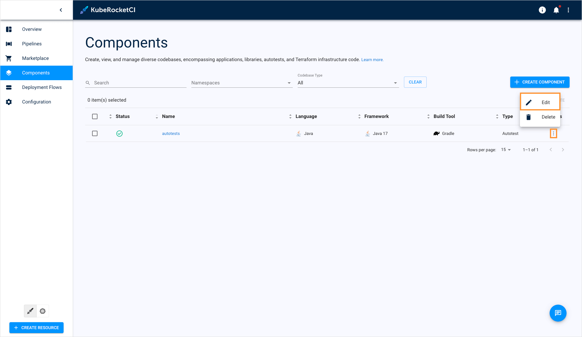 Edit autotest on the autotests overview page Edit autotest on the autotests overview page