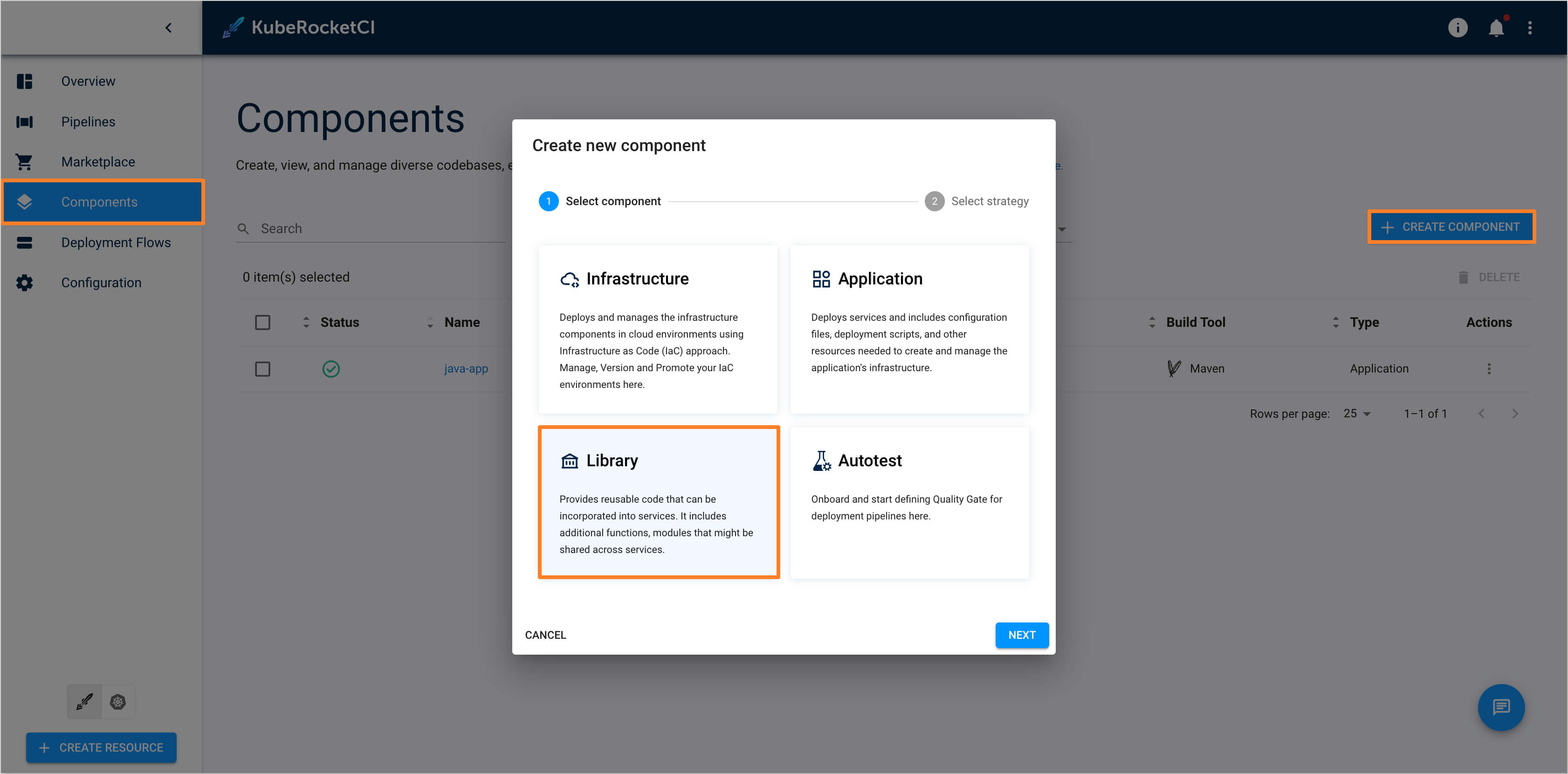 Component type Create Component