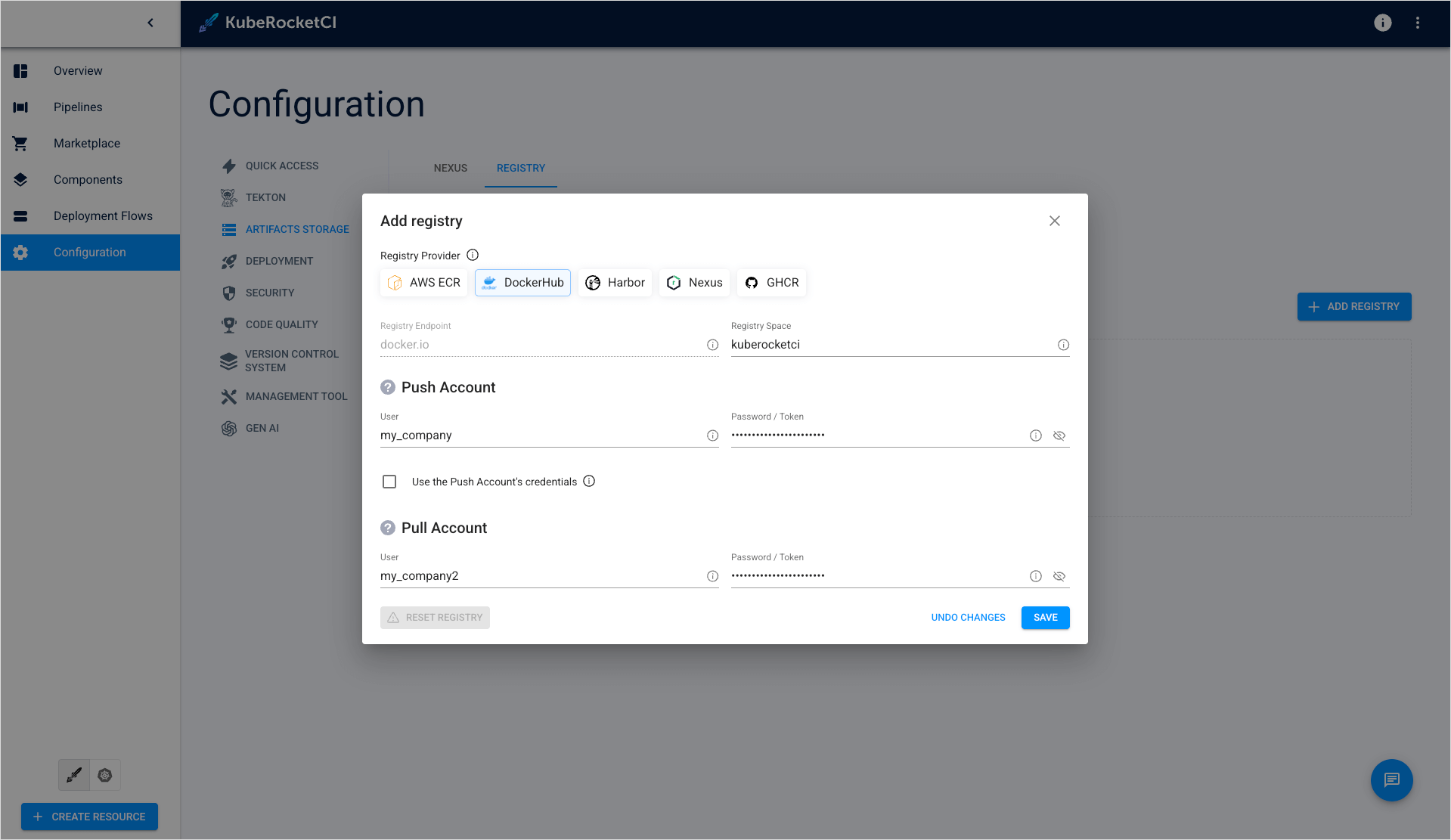 DockerHub settings DockerHub settings