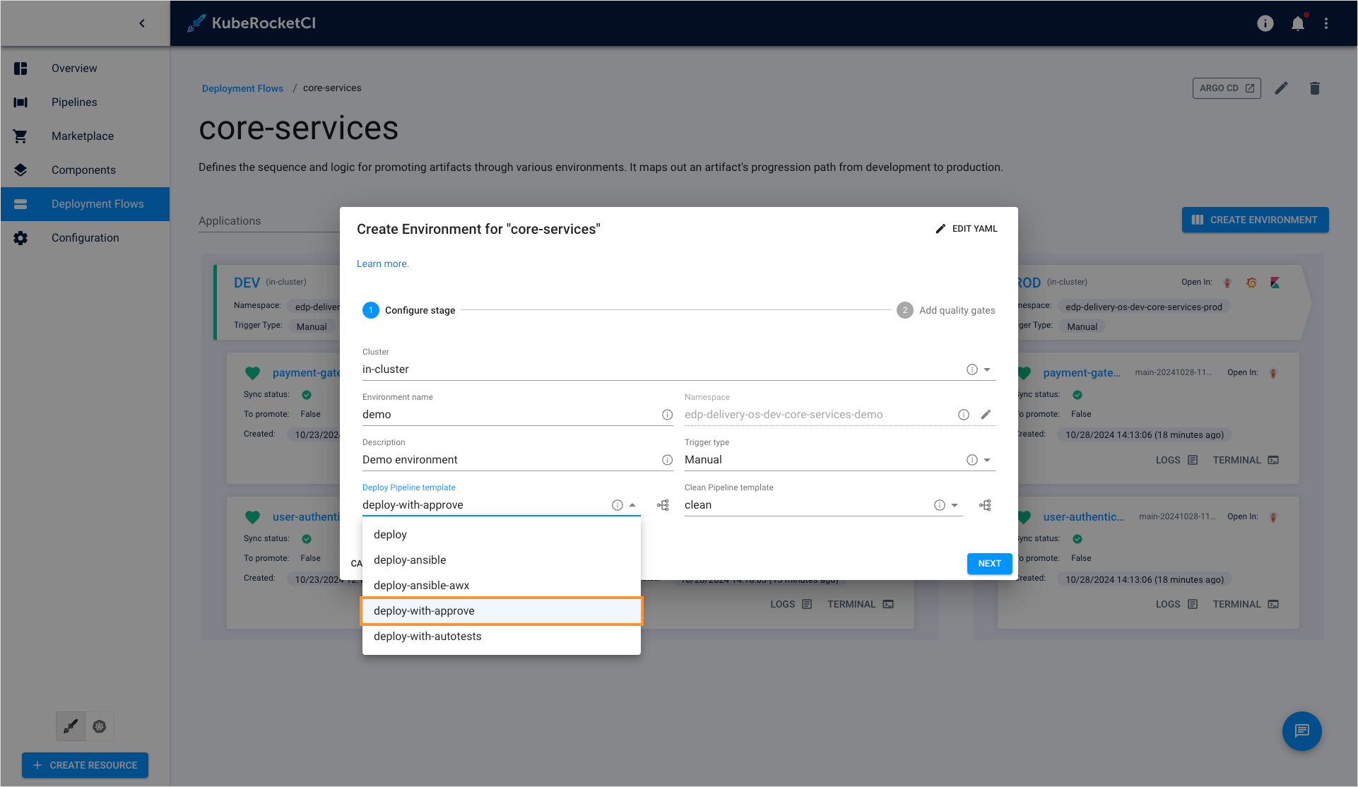 Select pipeline with approval Select pipeline with approval