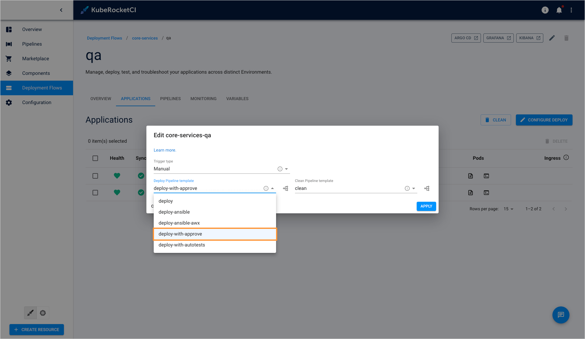 Select pipeline with approval Select pipeline with approval