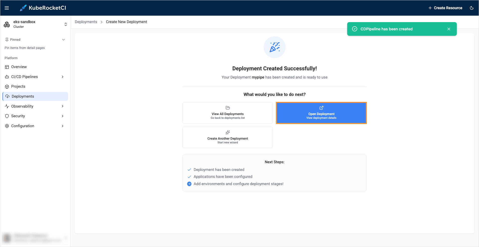 Deployment created Deployment created