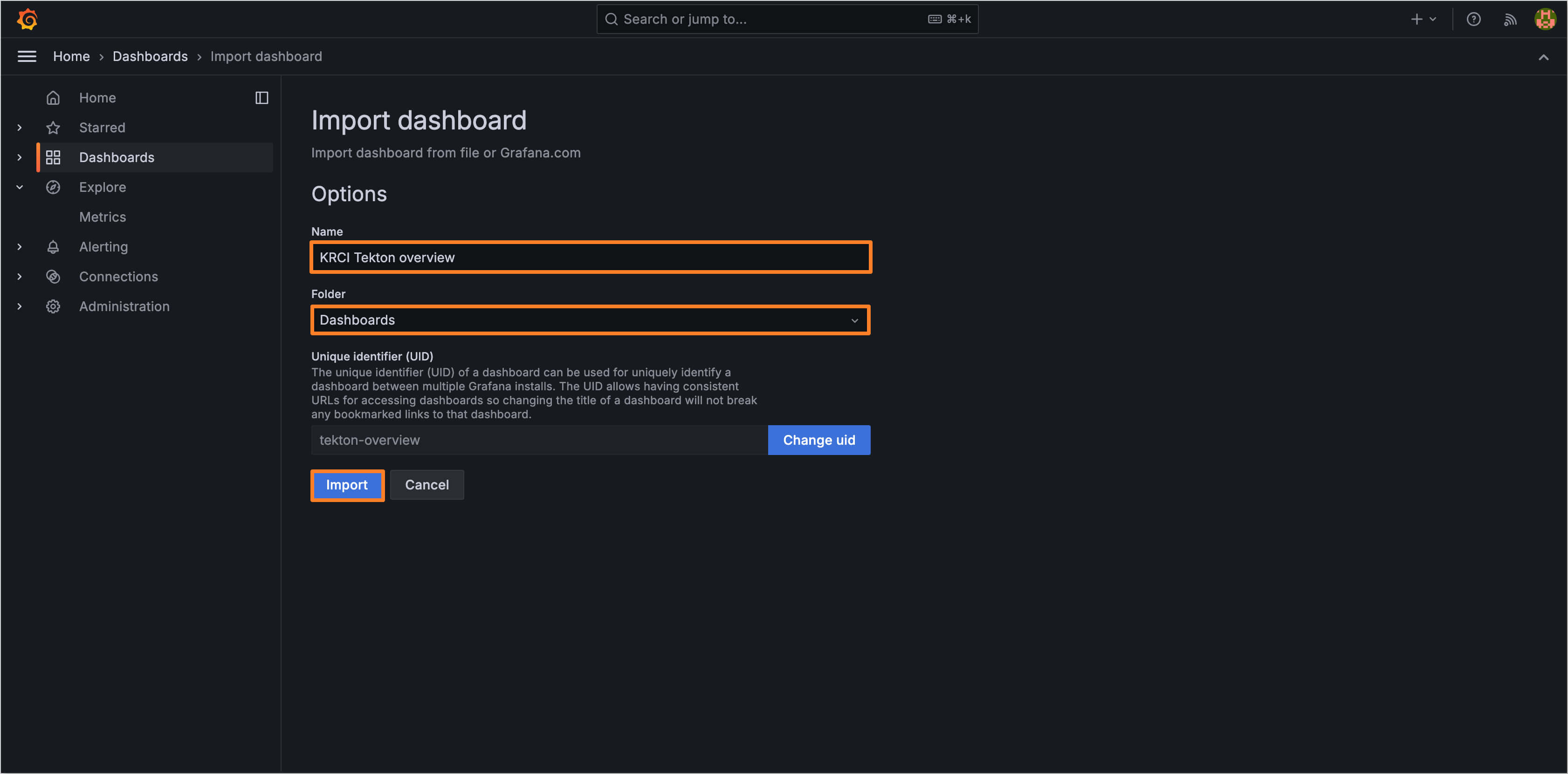 Import Grafana dashboard: Options Import dashboard grafana options