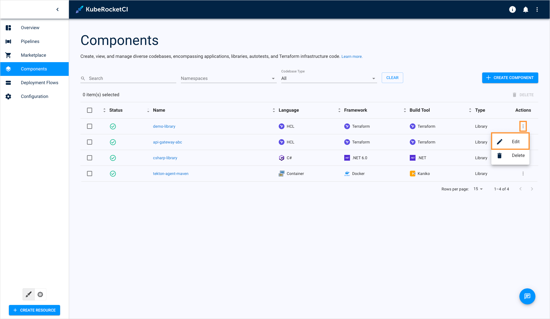 Edit library on the libraries overview page Edit library on the libraries overview page
