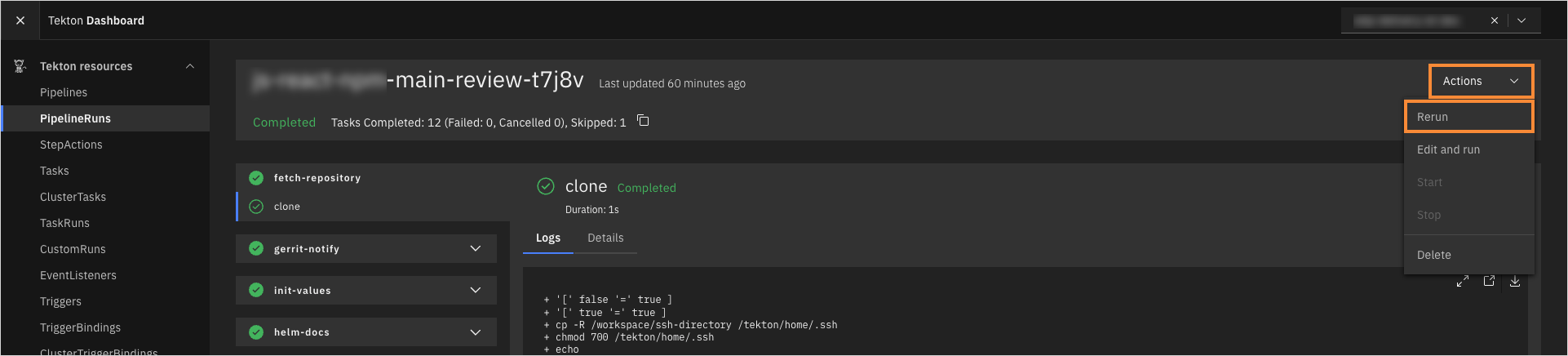 Rerun review pipeline in Tekton Rerun review pipeline in Tekton