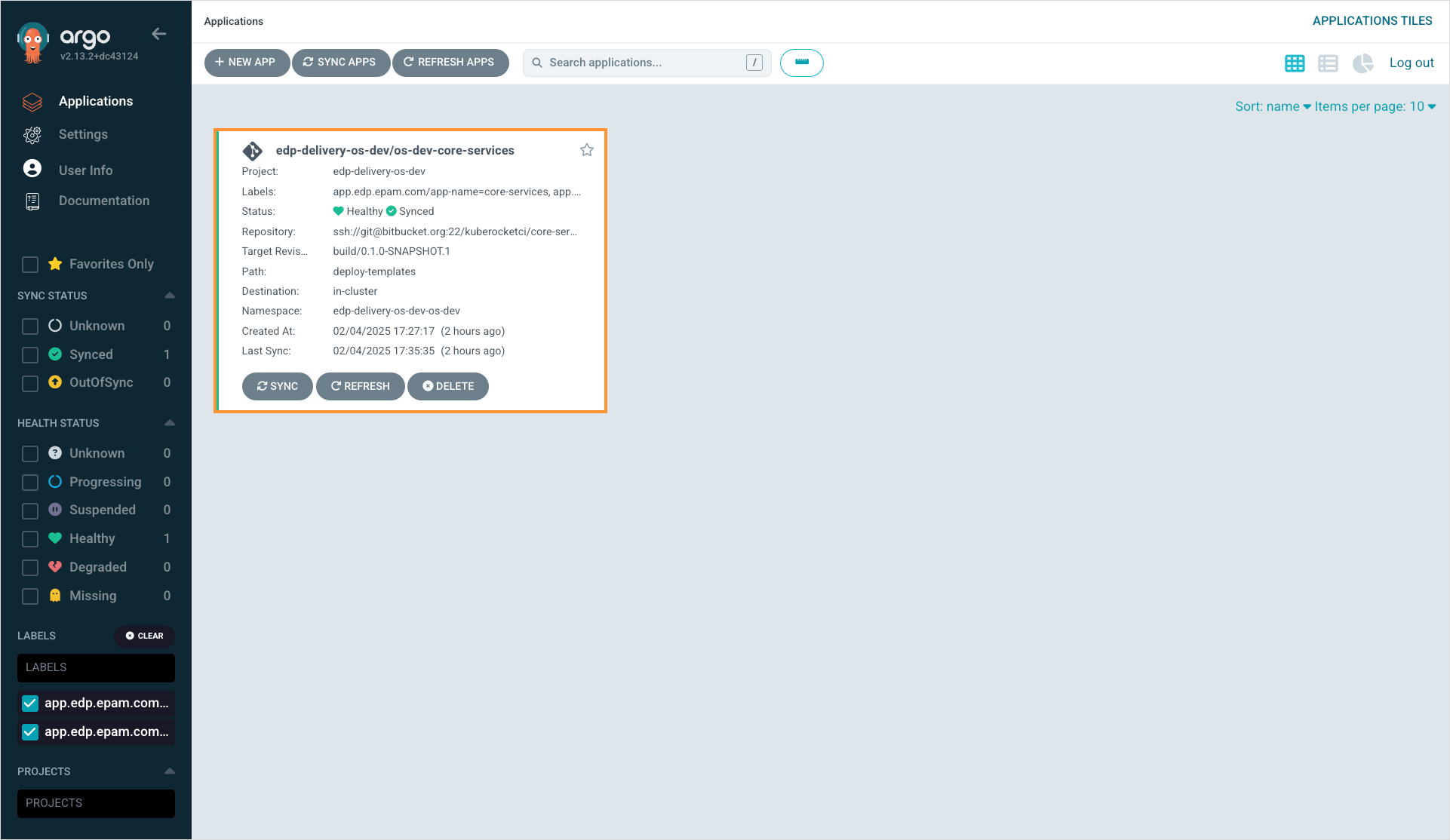 Select application Select application