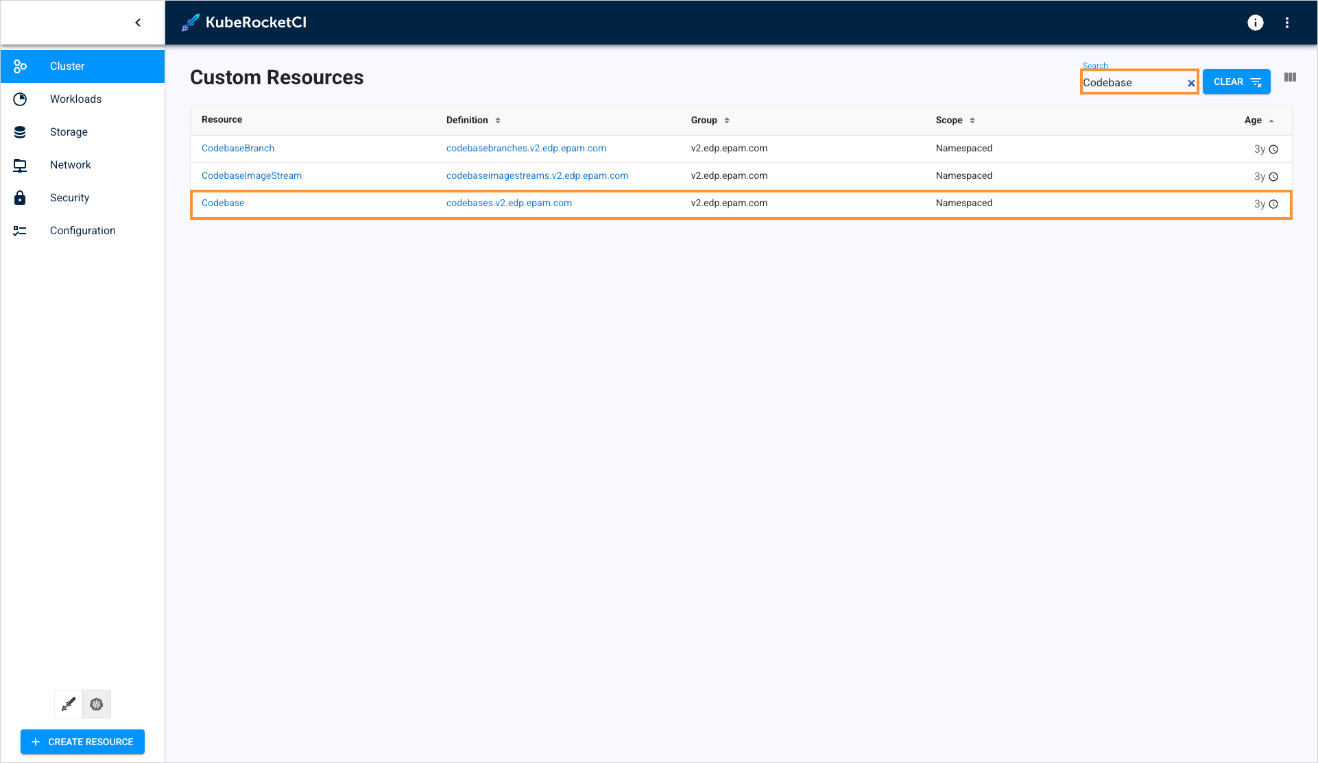 Codebase resource type Codebase resource type