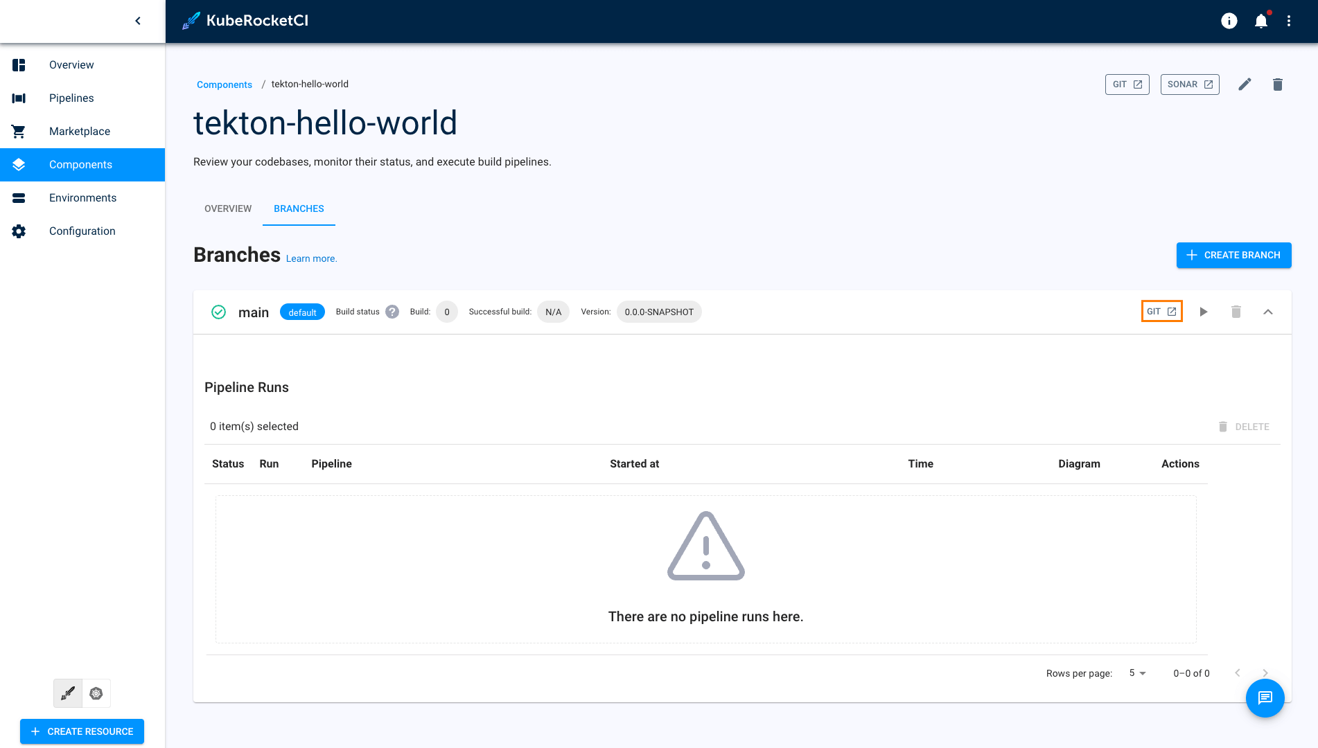 Component's branch tab